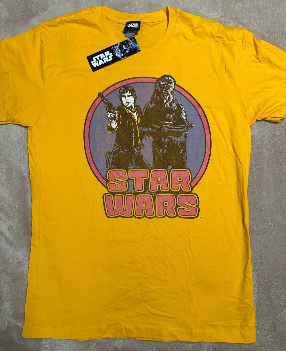 NWT Star Wars Han Solo and Chewbacca Graphic T-Shirt Yellow Size M
